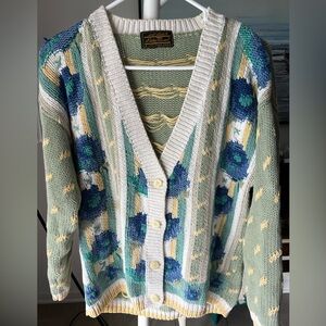 Vintage 1991 Eddie Bauer Floral Knit Cardigan Cotton Linen Blend Size S-M